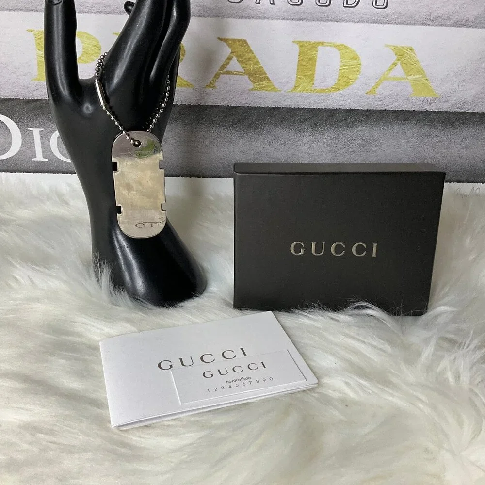 ❌SOLD❌Authentic GUCCI Silver Dog Tag Bag Charm/Key Chain/Necklace Charm - Picture 4 of 13